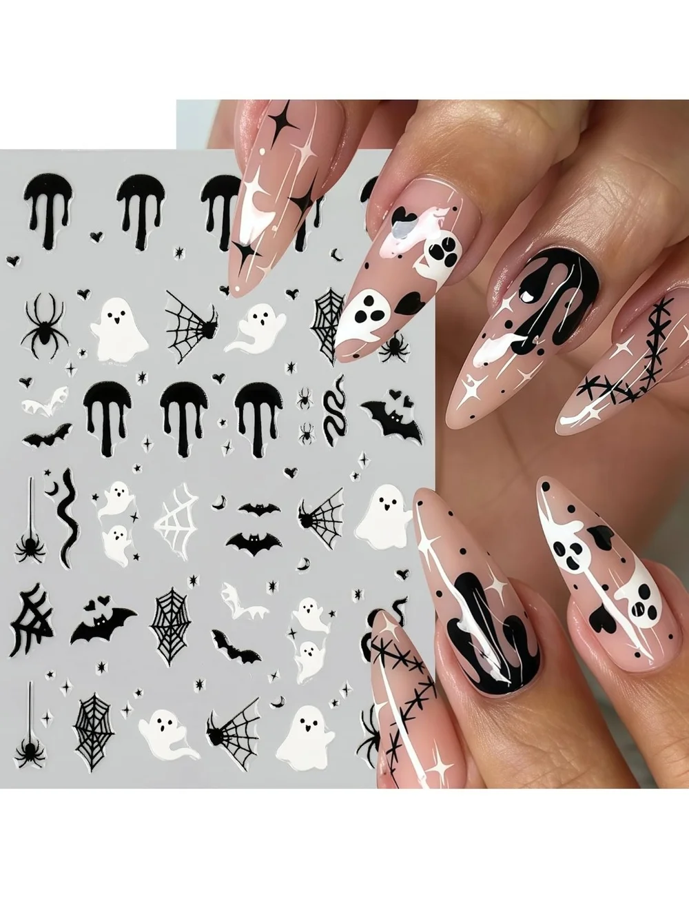 8 Sheets Halloween Nail Stickers for Nail Art Bat, Ghost, Pumpkin, Blood, Spider